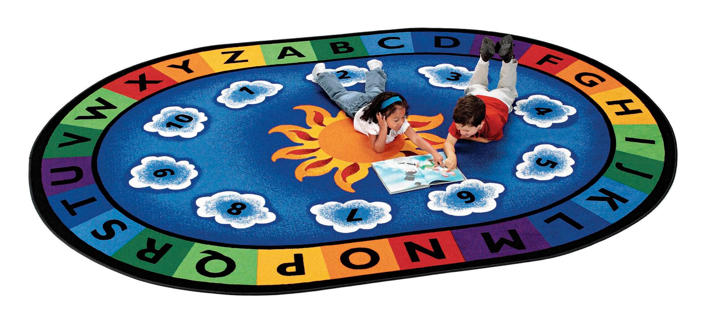 Carpets for Kids Sunny Day Learn and Play Carpet, 8 Feet 3 Inches x 11 Feet 8 Inches, Oval, Multicolored, Item Number 078456